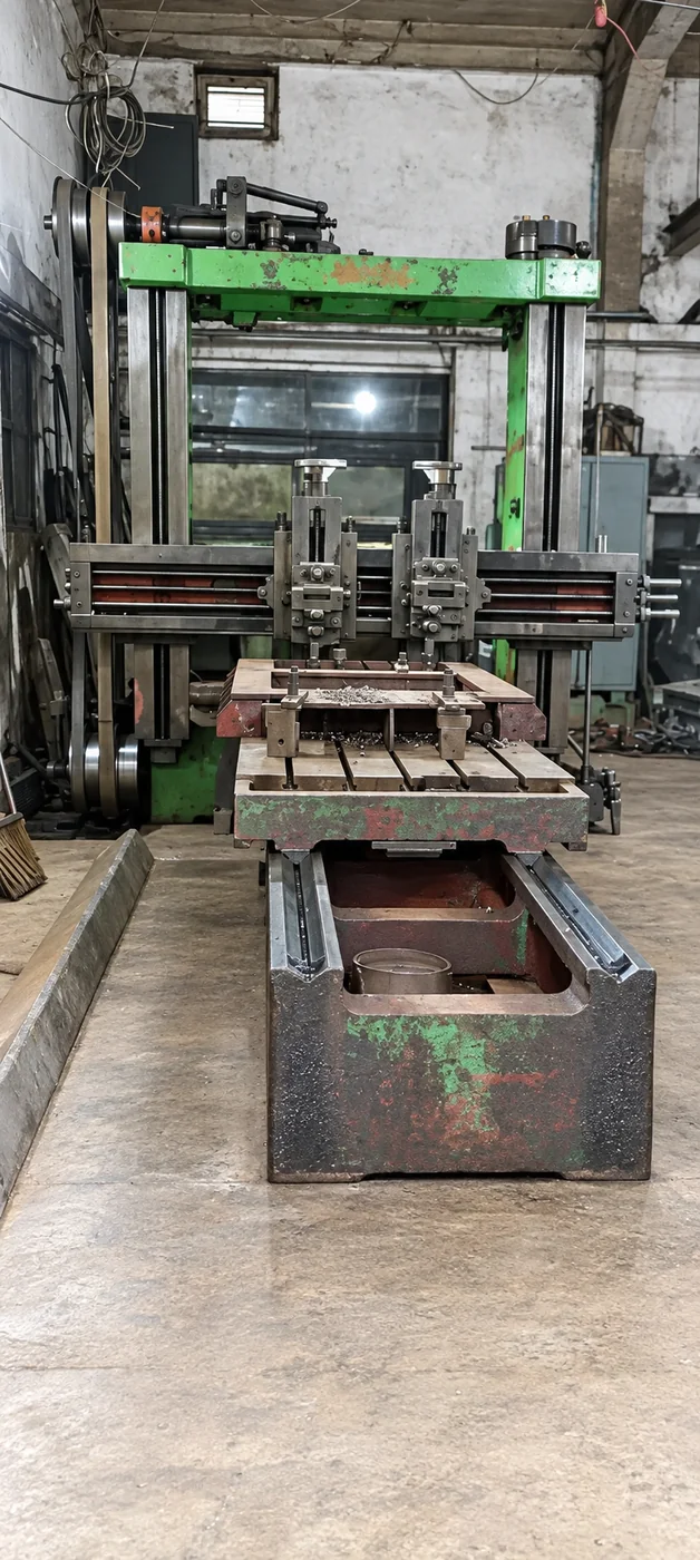 Front view of a machine and work table in the Pragyaya Engineering workshop